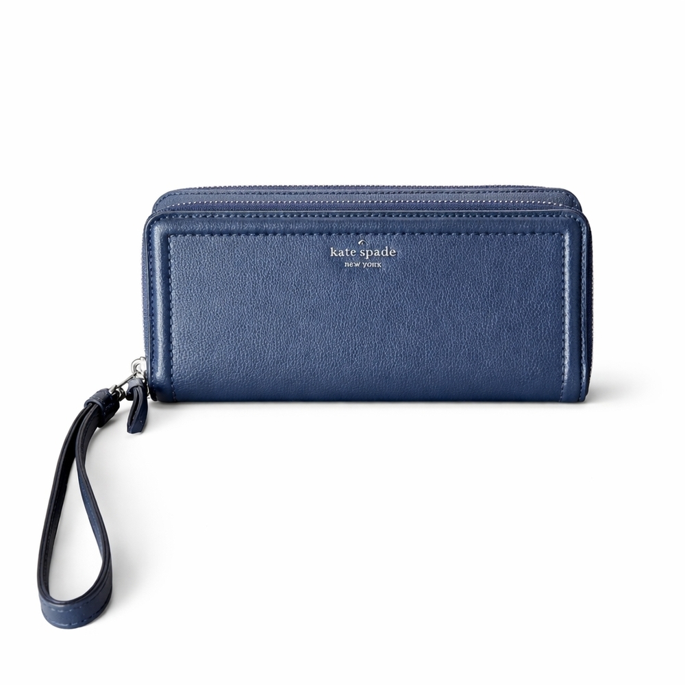 kate spade navy blue zip-around wristlet wallet